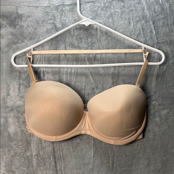 Victoria’s Secret Pink Push-up  Underwire Tan Beige Strapless Bra Size 34DD - Picture 1 of 7